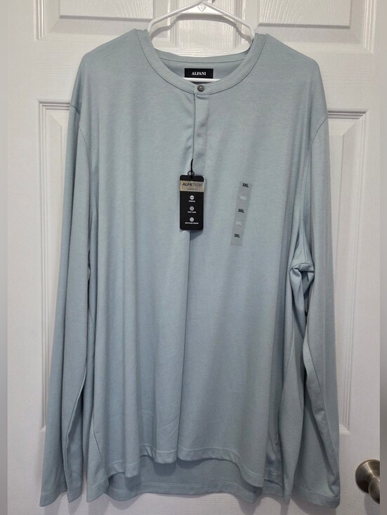Alfani Other - Alfani Alfatech Men's Long Sleeve Henley Shirt Size 3XL Solid Blue Pullover